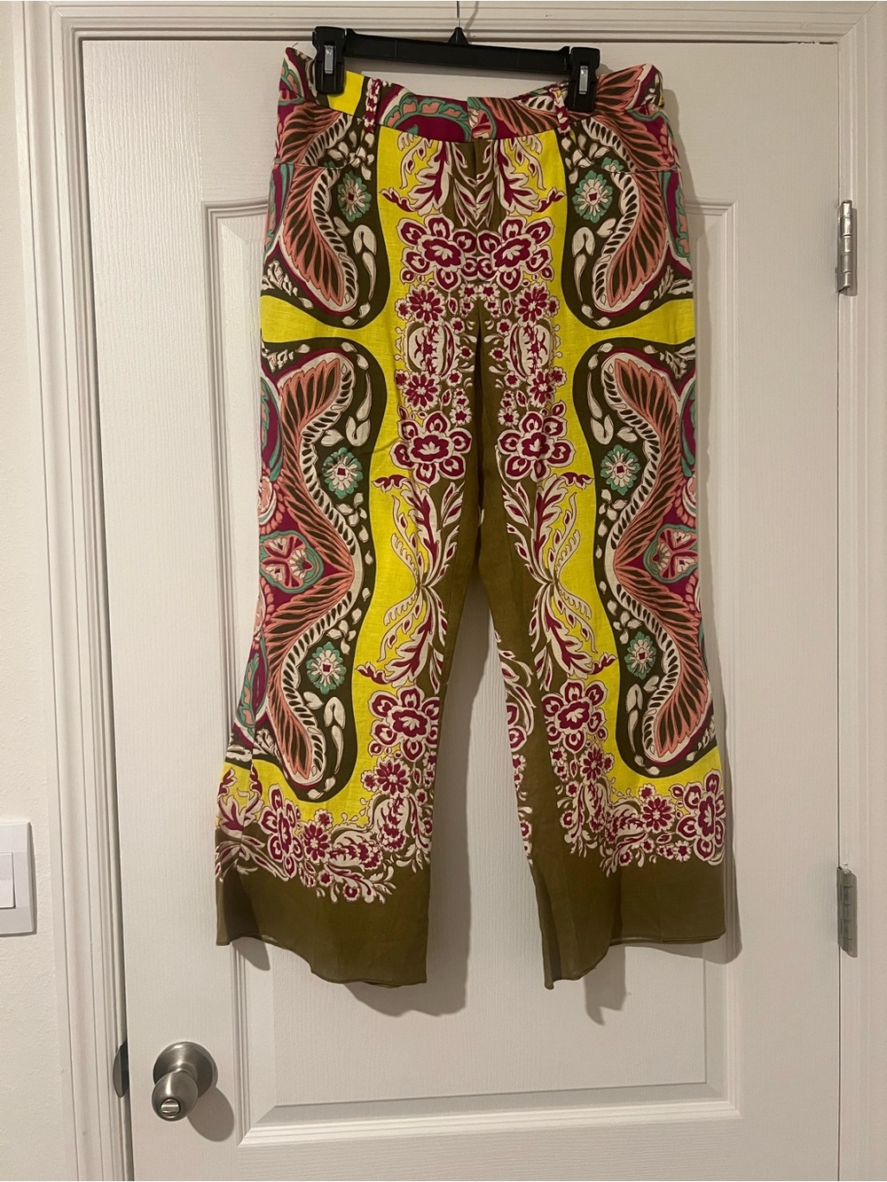 Zara linen blend cropped flared Pauley print trousers